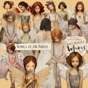 Wings of an Angel, Mixed Media Whimsical Angels and Wings, Junk Journal, Commercial Use, Digital Download, 30 Elements,  10 Printable Sheets