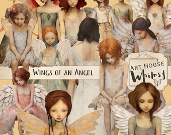 Wings of an Angel, Mixed Media Whimsical Angels and Wings, Junk Journal, Commercial Use, Digital Download, 30 Elements,  10 Printable Sheets