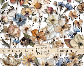 Muted Elegance 2:  Autumn Floral PNG Dried Flowers, Junk Journal Ephemera (Digital Download)