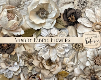 Shabby Fabric Flowers Clipart: Vintage Style PNG, CU Junk Journal (Digital Design)