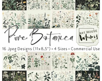 Pure Botanica:  Botanical Paper Pack, JPEGs for Junk Journals (11x8.5")