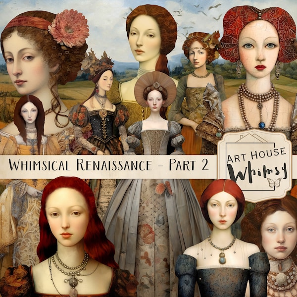 Whimsical Renaissance Part 2-10 PNG Graphics, 7 Tags, 4 Papers, 10 Prints, Medieval Clipart, Junk journal, Commercial Use, Digital Download