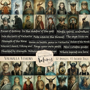 Valhalla Visions - 32 images de Vikings scandinaves plus 15 mots clés (4 tailles) journaux indésirables, art numérique, usage commercial