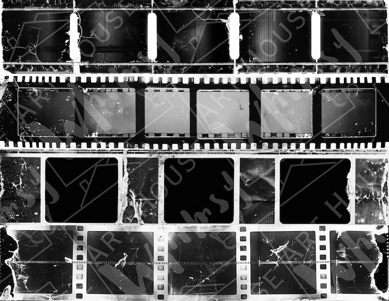 Oude en versleten filmstrippapieren 10 Vintage Grungy Filmstrip afdrukbare papieren-3 versies-3 maten, CU, Junk Journal, digitale kunst, 11x8.5 afbeelding 5