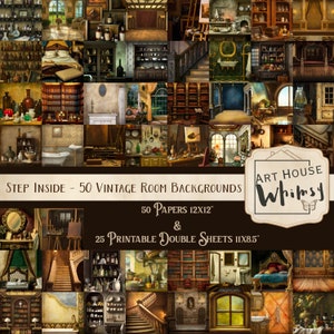 Stap binnen: 50 schilderachtig getextureerde vintage kamerachtergronden, 2 maten, digitale download, vintage papieren, CU, papieren verpakking, afdrukbaar.