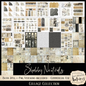 Colección de collages de tonos neutros desgastados: kit de diario vintage de tonos neutros, estilo shabby chic, diario basura, CU, arte digital