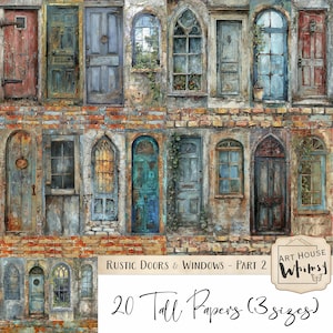 Rustic Doors & Windows-Part 2 - 20 Tall Papers 4.25x11", Printable Backgrounds, Commercial Use, Digital Download, Junk Journal