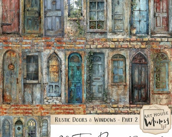 Portes et fenêtres rustiques - Partie 2 - 20 papiers de 4,25 x 11 po., arrière-plans imprimables, usage commercial, téléchargement numérique, journal indésirable