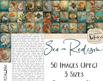 Sea-Realism, 50 Sheets of Surreal Ocean Images Collage Jpeg Papers, 3 Sizes, CU, Digital Download, Junk Journal, Digital Art,