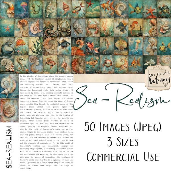 Sea-Realism, 50 Sheets of Surreal Ocean Images Collage Jpeg Papers, 3 Sizes, CU, Digital Download, Junk Journal, Digital Art,