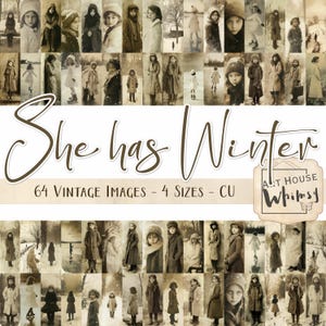 She Has Winter - 64 vintage afbeeldingen winter meisjes vrouwen afbeeldingen (3 maten), tijdschriften, digitale kunst, oude foto's