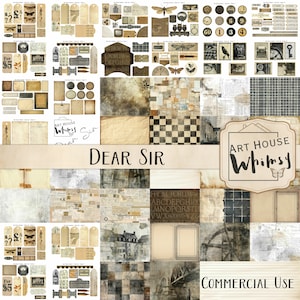 Egregio signore - Kit diario vintage neutro maschile in stile grunge, 57 fogli collage (11x8,5"), 129 PNG, diario spazzatura, CU