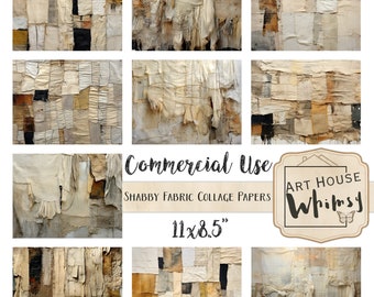 Shabby Fabric Collage Papiere, 10 shabby Grunge Textile Jpeg Hintergründe, CU, digitaler Download, Junk Journal, digitale Kunst, 11x8,5"