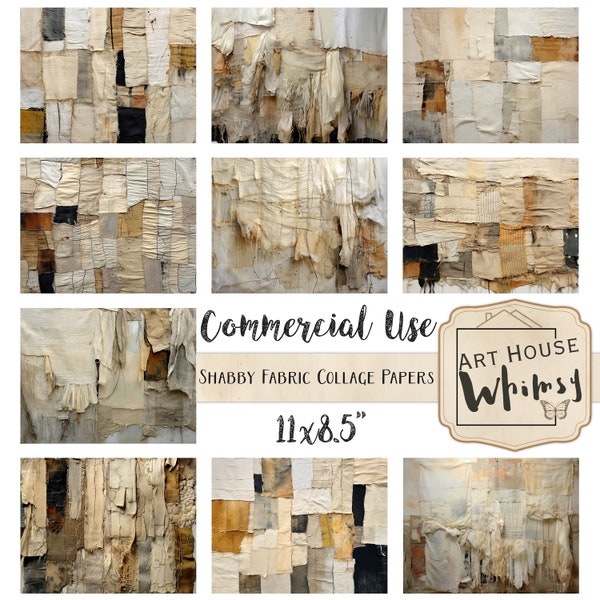 Shabby Fabric Collage Papers, 10 Shabby Grunge Textile Jpeg Backgrounds, CU, Digital Download, Junk Journal, Digital Art, 11x8.5"