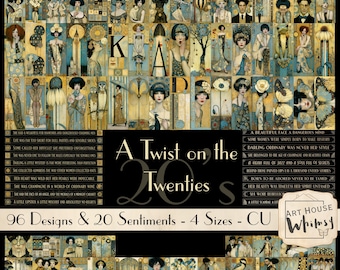 A Twist on the Twenties - Art Deco 1920's style Digital Collection, 96 Jpeg Designs and Sentiments  (CU)