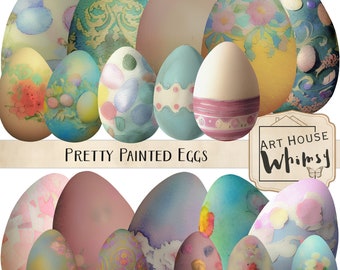 Pretty Painted Eggs - 20 Pngs and 3 Printable Sheets, Spring, Easter, Easter Eggs, Junk Journal, CU, Digital Art, Digital Download