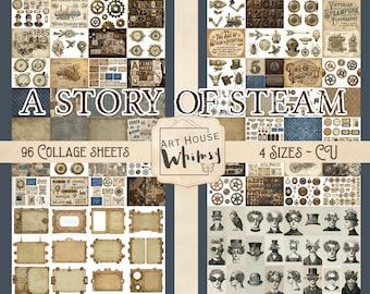 A Story of Steam: Mega Victorian Steampunk Collage Collection, Junk Journals (Digital Art, 96 Jpegs, CU)