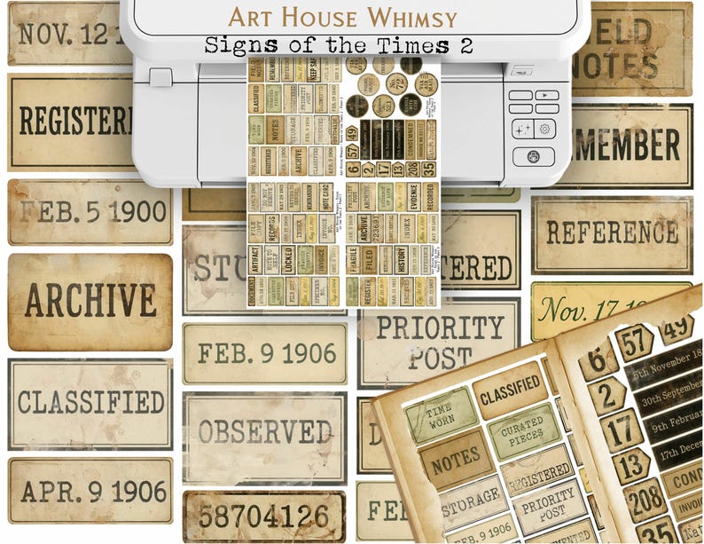 Signs of the Times 2: Vintage Ephemera Labels, Neutral Grunge Style ...