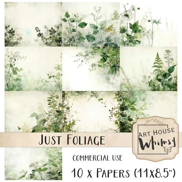 Just Foliage - 10 Nature/field Notes style Papers, Greenery, CU, Junk Journal, Printable Papers, Card Making, Jpeg, Digital Download