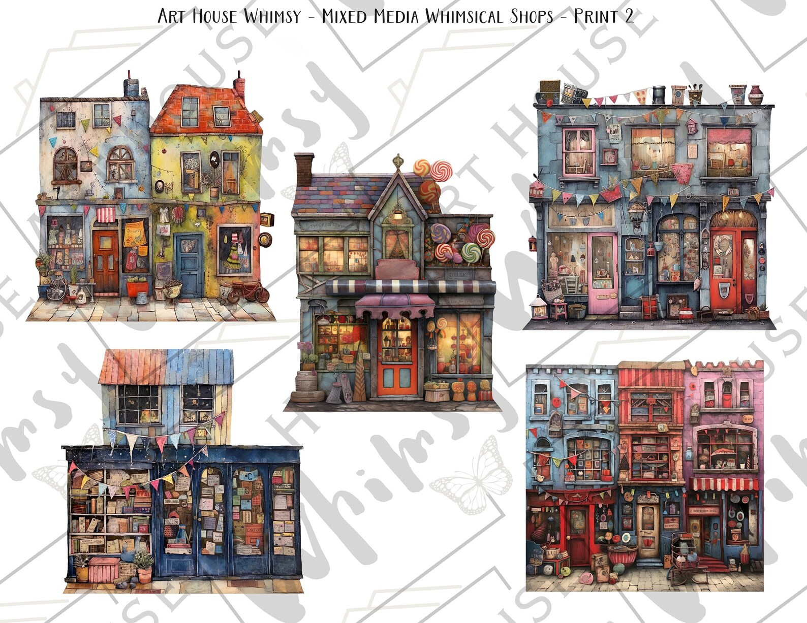 Mixed Media Whimsical Shops: Quirky Clipart, Colourful Graphics ...