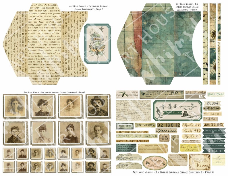 Peut inclure: Une feuille de collage num&eacute;rique avec des images, du texte et des illustrations vintage. La feuille pr&eacute;sente une vari&eacute;t&eacute; d'images, notamment des portraits, des sc&egrave;nes de nature et des cartes. La feuille est con&ccedil;ue pour &ecirc;tre utilis&eacute;e dans le scrapbooking, la fabrication de cartes et d'autres travaux manuels en papier.