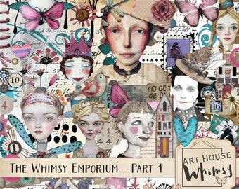 The Whimsy Emporium Part 1 - Kit de scrapbooking digital caprichoso de medios mixtos (no la versión impresa) 198 Pngs, 20 artículos, arte digital, CU,