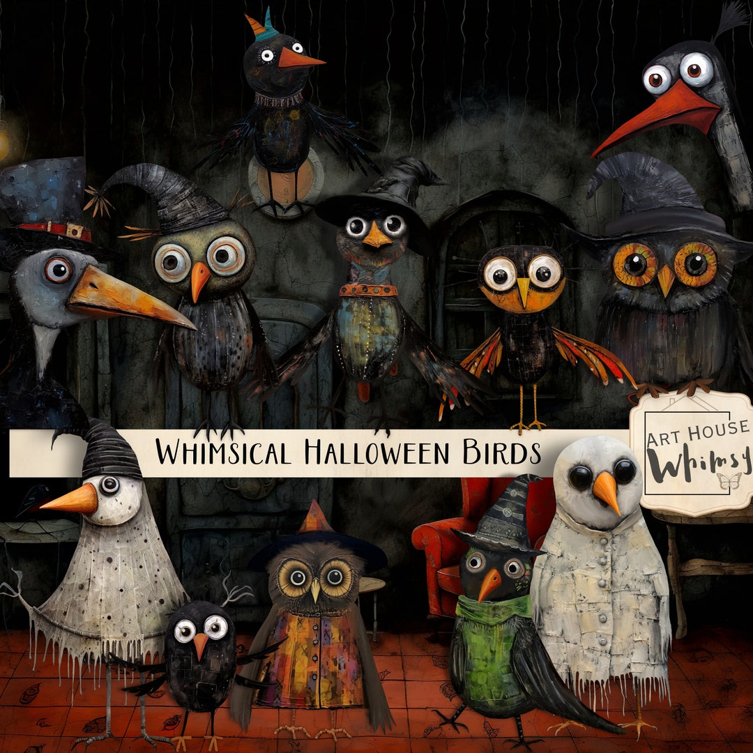 Whimsical Halloween Birds, Fun Halloween Graphics, Spooky Clipart, 12 ...