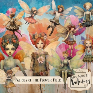 Faeries of the Flower Field -  10 Whimsical Fairies, 10 Papers, 5 Tags, 15 Printable Sheets, Junk journal, Commercial Use, Digital Download