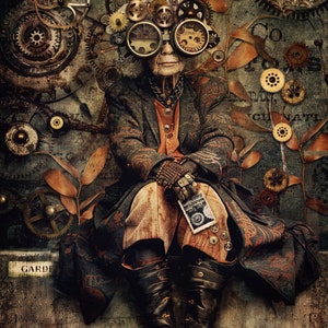 Gear Head Gang, 50 images Steampunk Jpeg grungy 3 tailles et papiers et étiquettes de mots en bonus, CU, fabrication de cartes, journaux indésirables, art numérique image 5