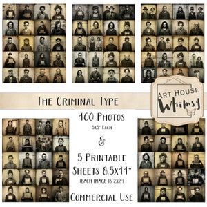 The Criminal Type - 100 afdrukbare afbeeldingen voor junktijdschriften, vintage misdaadfoto's, vintage mugshots, Halloween, gotisch, macaber, mysterie.
