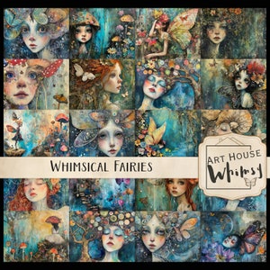 Whimsical Fairies, 20 Whimsical Artistic fantasy fairy Jpeg Background Papers, CU, Digital Download, Junk Journal, Digital Art, 11x8.5"