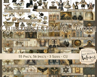 Quintessential 6: Gothic Steampunk Digitale Kunstkit, Vintage Neutrale Ontwerpen (Digitale Download, CU)