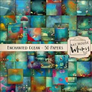 Enchanted Ocean Papers, Digital Download, Underwater, 50 Deep Sea Whimsical Backgrounds, 12x12" Commercial Use, CU, Paper Pack, Printable