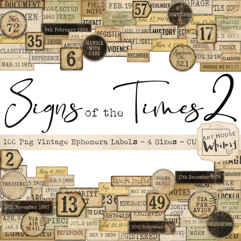 Signs of the Times 2: Vintage Ephemera Labels, Neutral Grunge Style ...