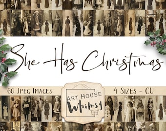 She has Christmas:  Vintage Christmas Girls Ephemera - 60 Printable Images (Commercial Use)