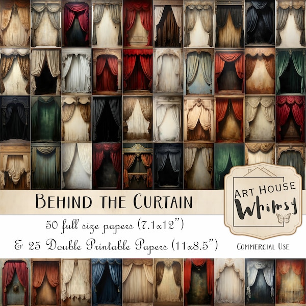 Behind the Curtain - 50 Vintage Stage/theatre/Circus Papers, Photography Backdrops, Flowing Drapes, Papers &  Print Pages, CU, Digital Art