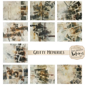 Gritty Memories - 10 Artistic Grunge Film Strip Jpeg Printable Papers, CU, Digital Download, Junk Journal, Digital Art, 11x8.5"