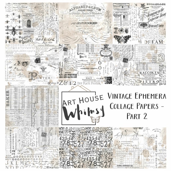 Vintage Ephemera Collage Papers 2: Junk Journal Backgrounds (Digital Download)