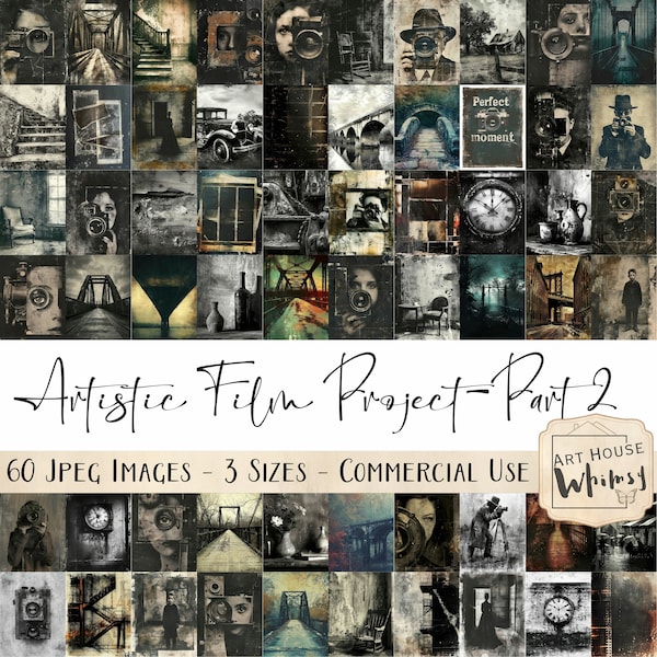Artistic Film Project Part 2  - 60 Arty Grunge style Photographer & Film Images, Art Noir, 3 Sizes, Junk Journals, Digital Art, CU