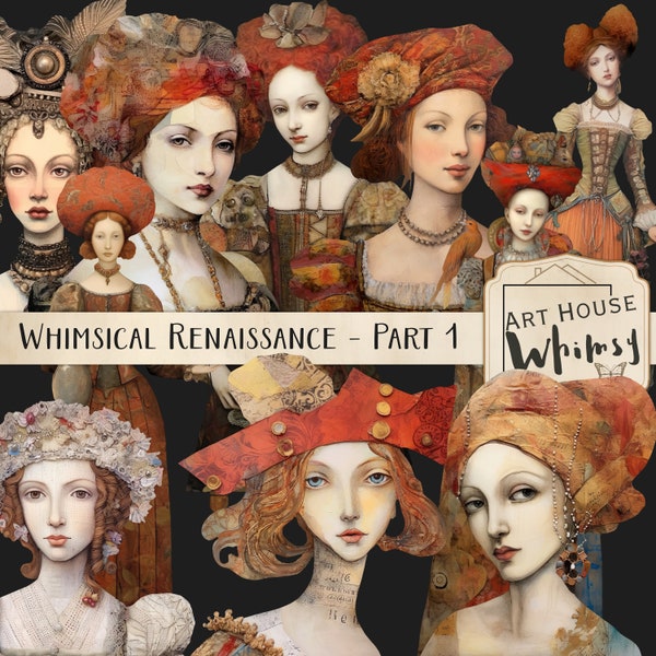 Whimsical Renaissance Part 2-10 PNG Graphics, 7 Tags, 4 Papers, 10 Prints, Medieval Clipart, Junk journal, Commercial Use, Digital Download