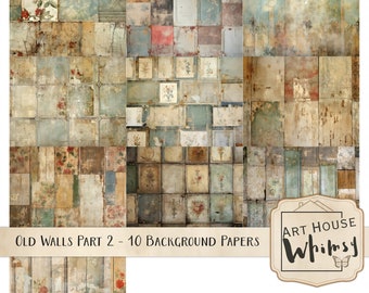 Old Walls Part2, 10 Distressed Decorative Panel Backgrounds, Commercial Use, Junk Journal, Printable Vintage Papers, Jpegs, Digital Download