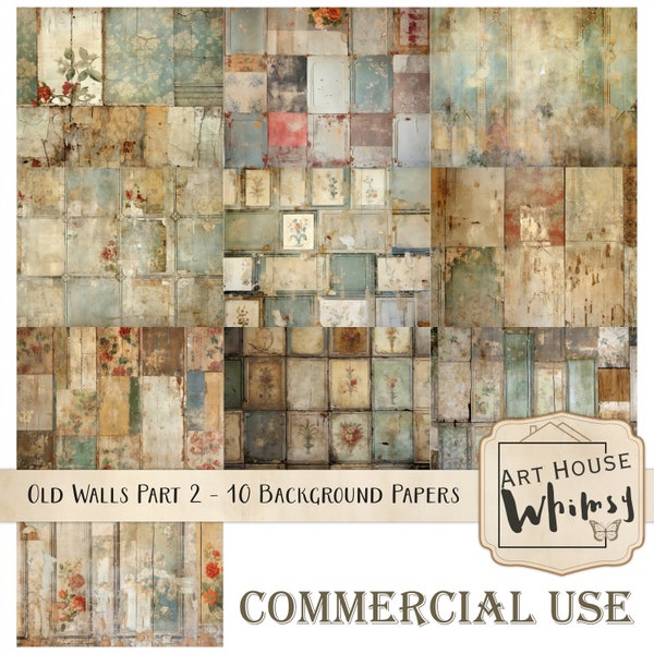 Old Walls Part2, 10 Distressed Decorative Panel Backgrounds, Commercial Use, Junk Journal, Printable Vintage Papers, Jpegs, Digital Download