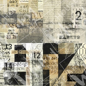 May include: A collage of vintage typography and numbers in black, white, and brown. The image features a variety of fonts and styles, including serif, sans-serif, and script. The text includes words like "some", "from", "wide spaced italics", "antiove", "rustic", and "wonder".