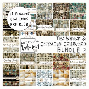 May include: A collection of digital art prints with a winter and Christmas theme. The images include angels, winter scenes, and decorative elements. The text reads "The Winter & Christmas Collection Bundle 2". The price is £138.