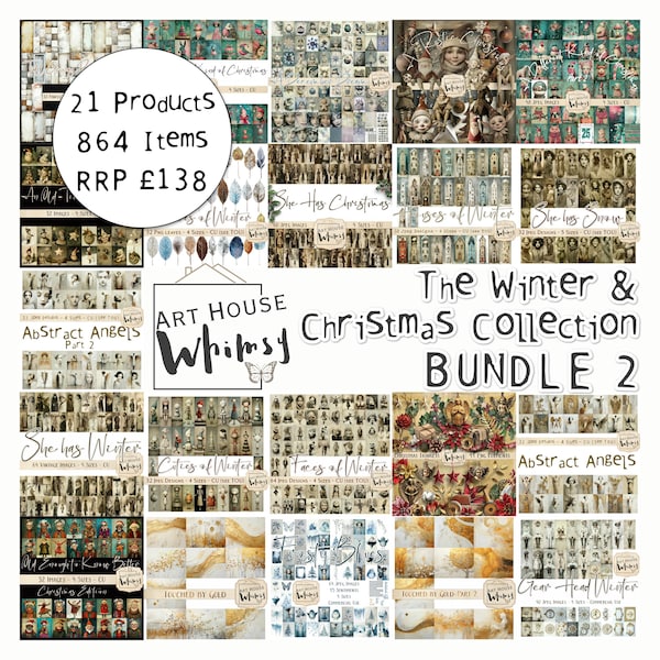 Winter Christmas Digital Art Bundle 2:  The Winter & Christmas Collection Bundle 2, Cards, Junk Journals (CU)