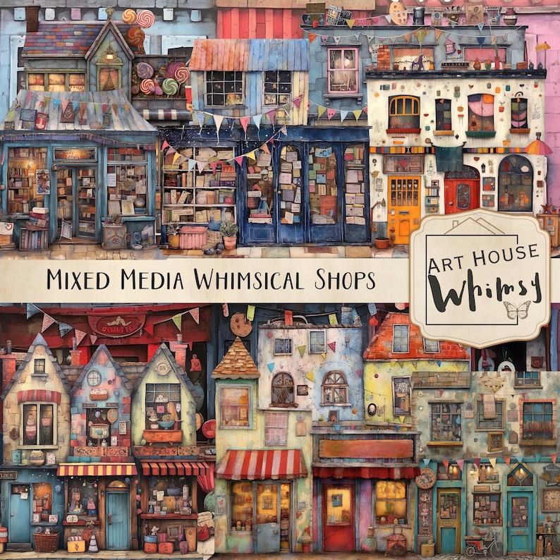 Mixed Media Whimsical Shops: Quirky Clipart, Colourful Graphics ...