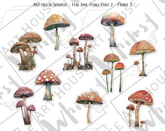 Fun Time Fungi 2, Commercial Use, Mixed Media Whimsical