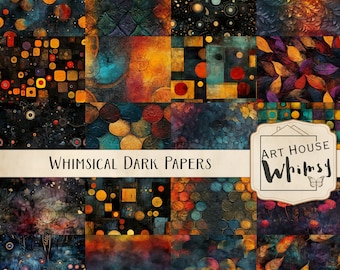 Whimsical Dark Papers:  Dark Grunge Digital Paper, 20 Whimsical Jpeg Backgrounds (11x8.5")