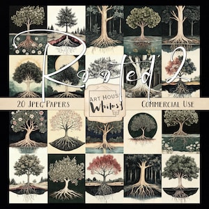 Geworteld deel 2-20 boom met wortels illustratieve jpeg-afbeeldingen stamboom genealogie natuur (8,5 x 11"), CU, junk Journal, digitale kunst