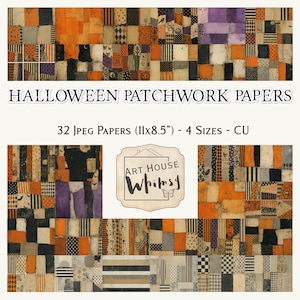 Halloween Patchwork Papers: 32 Jpeg Block Colour and Pattern Gothic Backgrounds, 4 Sizes, CU, (Digital JPEGs 11x8.5")